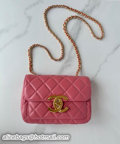 Buy Grade Chanel Shiny Lambskin Mini Flap Bag with Maxi CC Buckle AS5026 Pink 2024