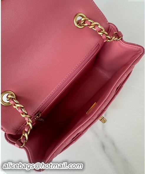 Buy Grade Chanel Shiny Lambskin Mini Flap Bag with Maxi CC Buckle AS5026 Pink 2024