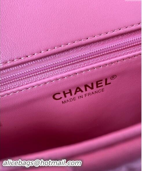 Buy Grade Chanel Shiny Lambskin Mini Flap Bag with Maxi CC Buckle AS5026 Pink 2024