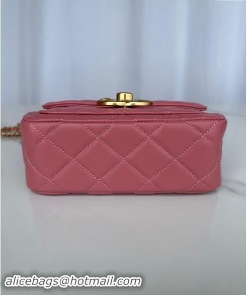 Buy Grade Chanel Shiny Lambskin Mini Flap Bag with Maxi CC Buckle AS5026 Pink 2024