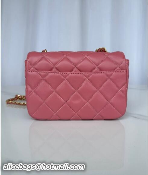 Buy Grade Chanel Shiny Lambskin Mini Flap Bag with Maxi CC Buckle AS5026 Pink 2024