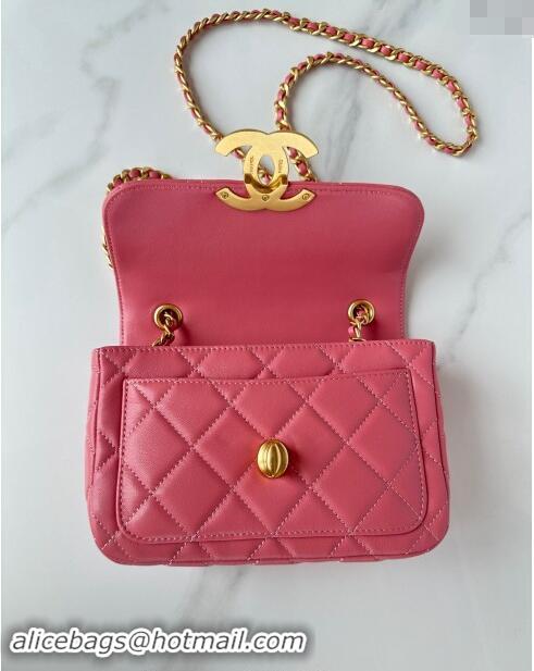 Buy Grade Chanel Shiny Lambskin Mini Flap Bag with Maxi CC Buckle AS5026 Pink 2024