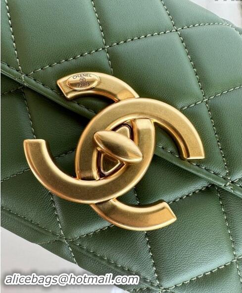 Shop Classic Chanel Shiny Lambskin Mini Flap Bag with Maxi CC Buckle AS5026 Green 2024