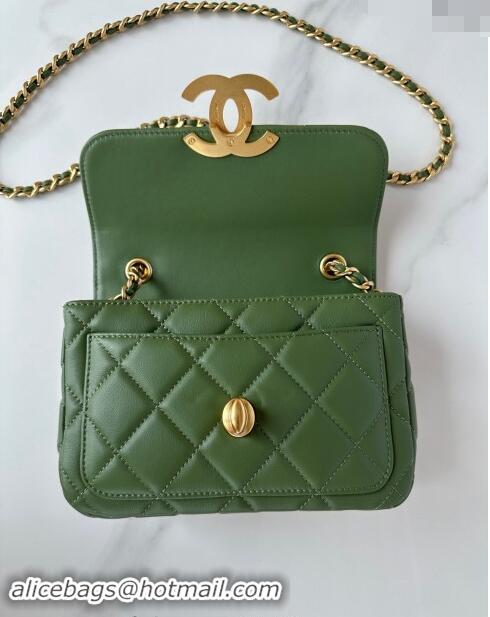 Shop Classic Chanel Shiny Lambskin Mini Flap Bag with Maxi CC Buckle AS5026 Green 2024