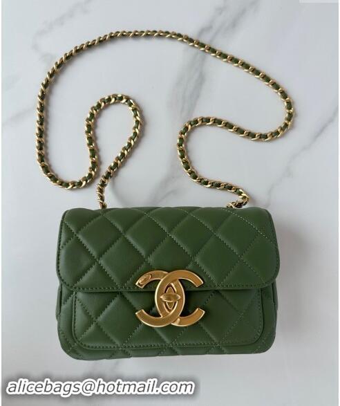 Shop Classic Chanel Shiny Lambskin Mini Flap Bag with Maxi CC Buckle AS5026 Green 2024