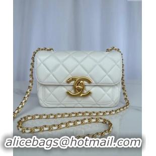 Grade Quality Chanel Shiny Lambskin Mini Flap Bag with Maxi CC Buckle AS5026 White 2024