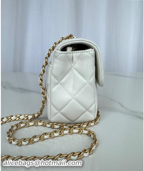 Grade Quality Chanel Shiny Lambskin Mini Flap Bag with Maxi CC Buckle AS5026 White 2024