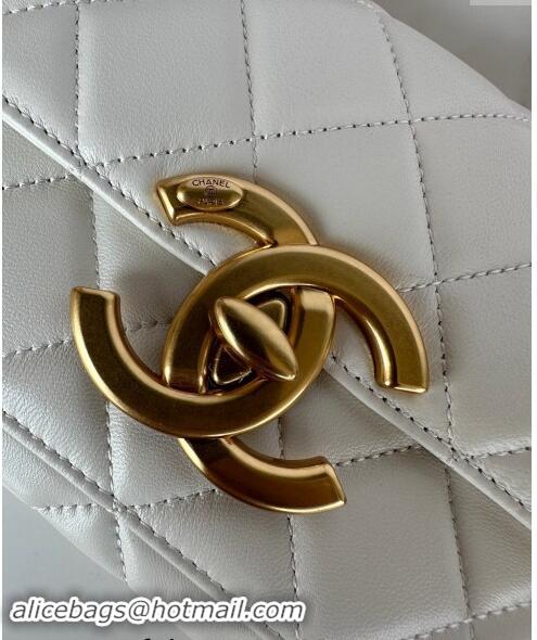 Grade Quality Chanel Shiny Lambskin Mini Flap Bag with Maxi CC Buckle AS5026 White 2024