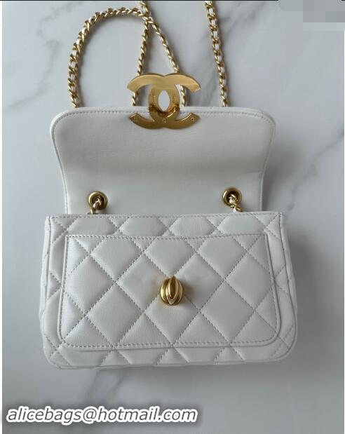 Grade Quality Chanel Shiny Lambskin Mini Flap Bag with Maxi CC Buckle AS5026 White 2024