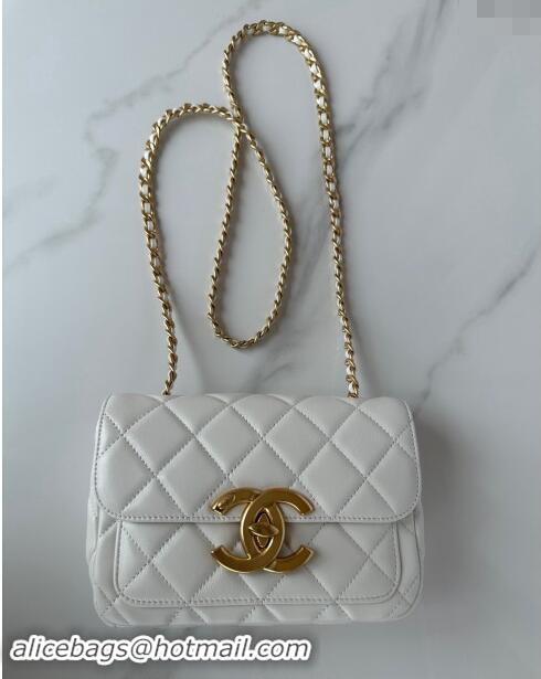 Grade Quality Chanel Shiny Lambskin Mini Flap Bag with Maxi CC Buckle AS5026 White 2024