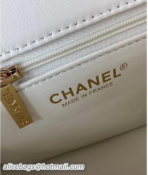 Grade Quality Chanel Shiny Lambskin Mini Flap Bag with Maxi CC Buckle AS5026 White 2024