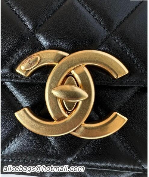 Sumptuous Cheap Chanel Shiny Lambskin Mini Flap Bag with Maxi CC Buckle AS5026 Black 2024