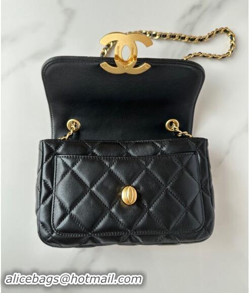 Sumptuous Cheap Chanel Shiny Lambskin Mini Flap Bag with Maxi CC Buckle AS5026 Black 2024