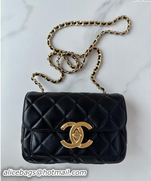 Sumptuous Cheap Chanel Shiny Lambskin Mini Flap Bag with Maxi CC Buckle AS5026 Black 2024