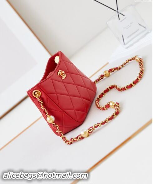 Top Grade Chanel Calfskin Crossbody Mini bag with Metal-Tone and Pearls AS4949 Red 2024