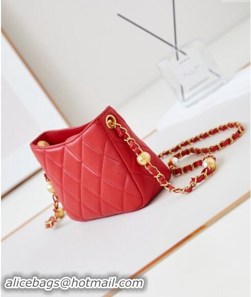 Top Grade Chanel Calfskin Crossbody Mini bag with Metal-Tone and Pearls AS4949 Red 2024