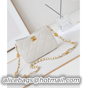 Chic Discount Chanel Calfskin Crossbody Mini bag with Metal-Tone and Pearls AS4949 White 2024