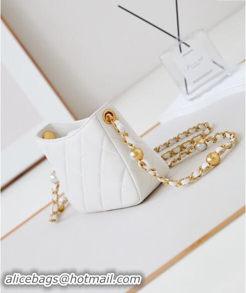 Chic Discount Chanel Calfskin Crossbody Mini bag with Metal-Tone and Pearls AS4949 White 2024