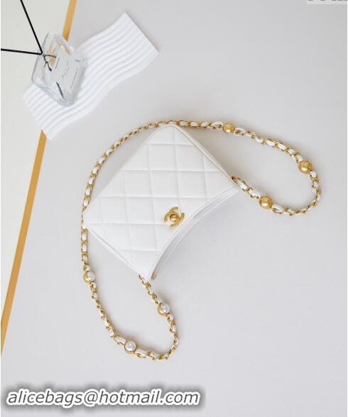 Chic Discount Chanel Calfskin Crossbody Mini bag with Metal-Tone and Pearls AS4949 White 2024