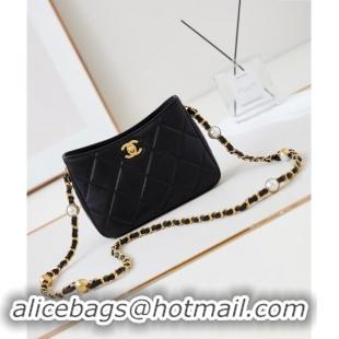 Luxury Cheap Chanel Calfskin Crossbody Mini bag with Metal-Tone and Pearls AS4949 Black 2024