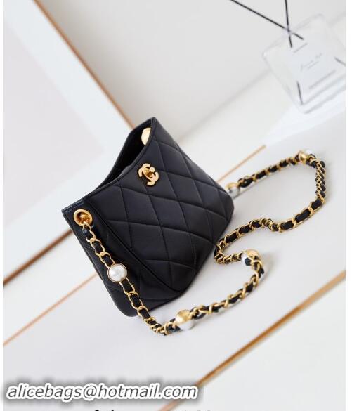 Luxury Cheap Chanel Calfskin Crossbody Mini bag with Metal-Tone and Pearls AS4949 Black 2024