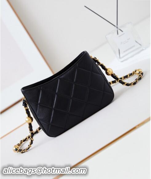 Luxury Cheap Chanel Calfskin Crossbody Mini bag with Metal-Tone and Pearls AS4949 Black 2024