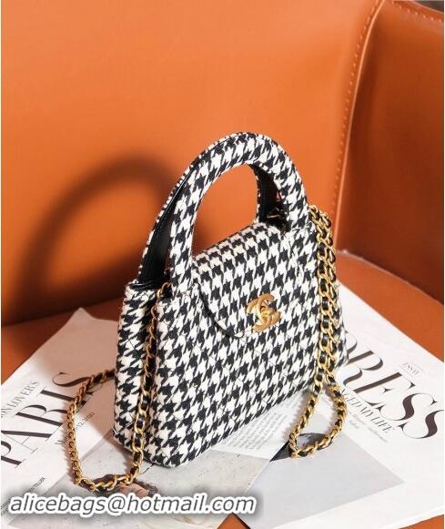 Market Sells Chanel Mini Shopping Bag in Houndstooth Tweed AS4416 White/Black 2024