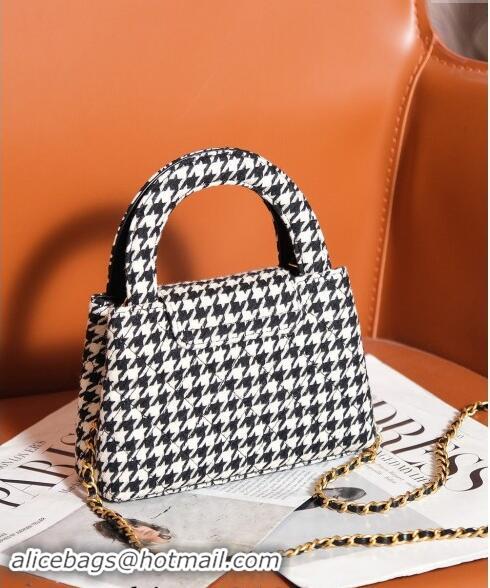 Market Sells Chanel Mini Shopping Bag in Houndstooth Tweed AS4416 White/Black 2024