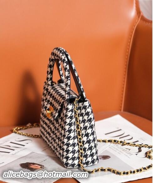 Market Sells Chanel Mini Shopping Bag in Houndstooth Tweed AS4416 White/Black 2024