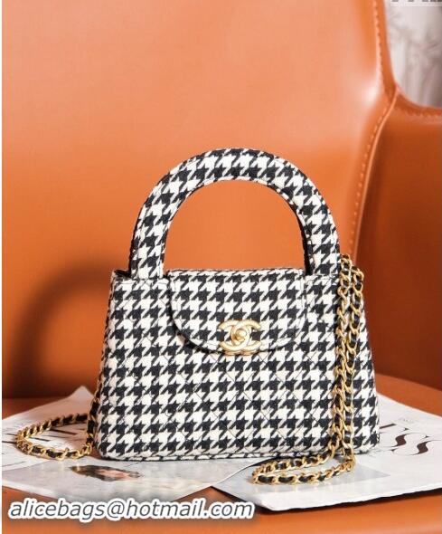 Market Sells Chanel Mini Shopping Bag in Houndstooth Tweed AS4416 White/Black 2024