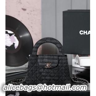 Buy Cheap Chanel Mini Shopping Bag in Printed Denim AS4416 Black/Grey 2024