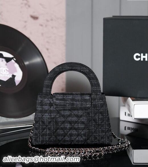 Buy Cheap Chanel Mini Shopping Bag in Printed Denim AS4416 Black/Grey 2024