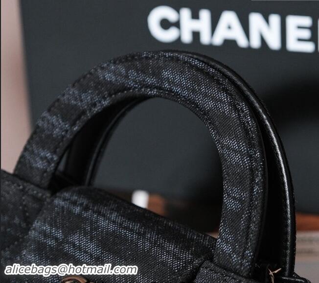 Buy Cheap Chanel Mini Shopping Bag in Printed Denim AS4416 Black/Grey 2024