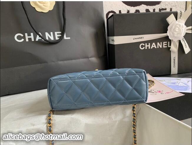 Best Price Chanel Shiny Calfskin Mini Shopping Bag AS4416 Dark Blue 2024