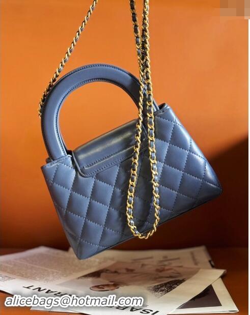 Good Taste Chanel Shiny Calfskin Mini Shopping Bag AS4416 Deep Blue 2024