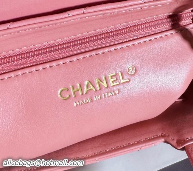 New Product Chanel Shiny Calfskin Mini Shopping Bag AS4416 Light Pink 2024