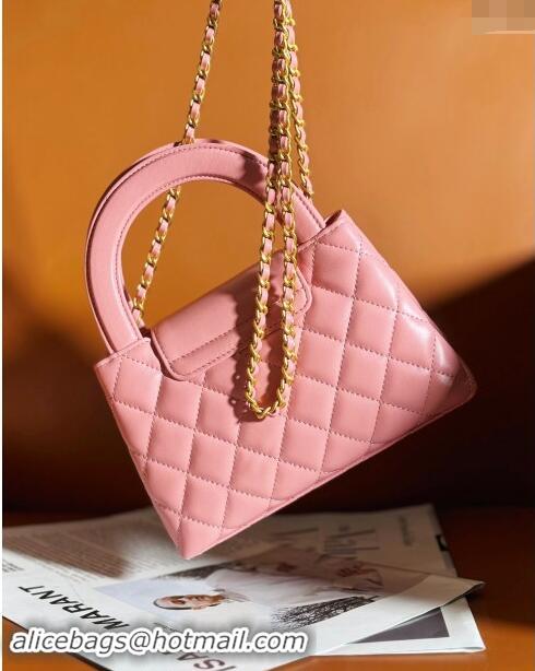 New Product Chanel Shiny Calfskin Mini Shopping Bag AS4416 Light Pink 2024