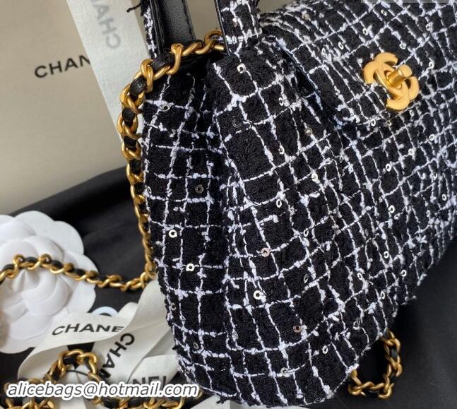 Hot Style Chanel Sequin Embroidered Tweed Mini Shopping Bag AS4416 Black/White 2024