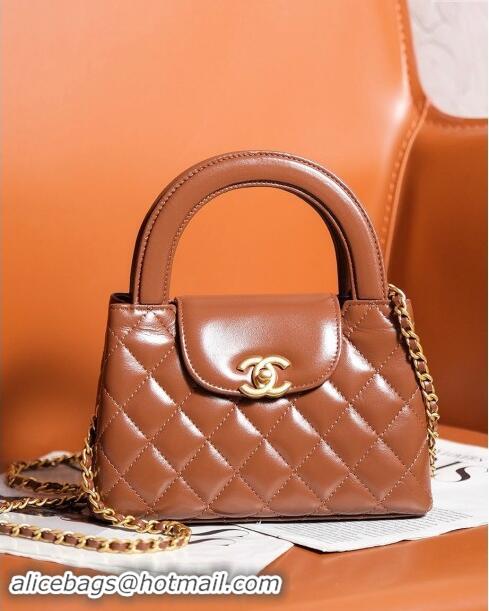 Modern Classic Chanel Mini Shopping Bag in Shiny Calfskin AS4416 Brown 2024