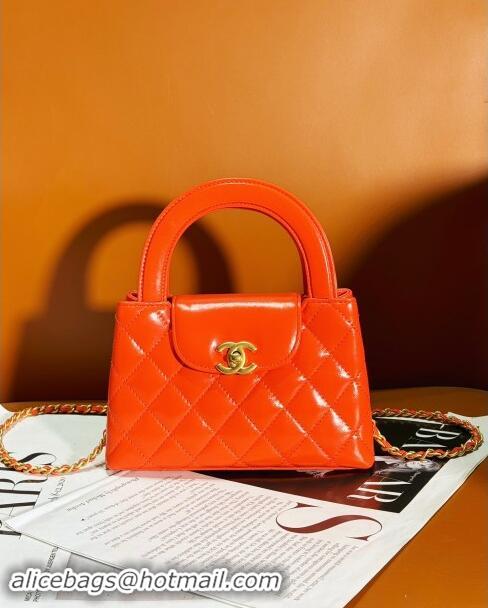 Popular Style Chanel Shiny Calfskin Mini Shopping Bag AS4416 Orange Red 2024