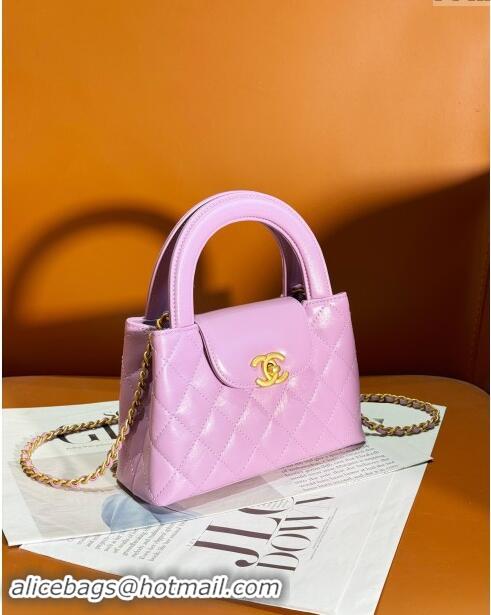 New Style Cheap Chanel Shiny Calfskin Mini Shopping Bag AS4416 Light Purple 2024