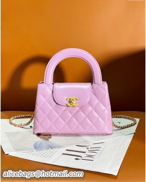 New Style Cheap Chanel Shiny Calfskin Mini Shopping Bag AS4416 Light Purple 2024