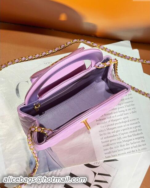 New Style Cheap Chanel Shiny Calfskin Mini Shopping Bag AS4416 Light Purple 2024