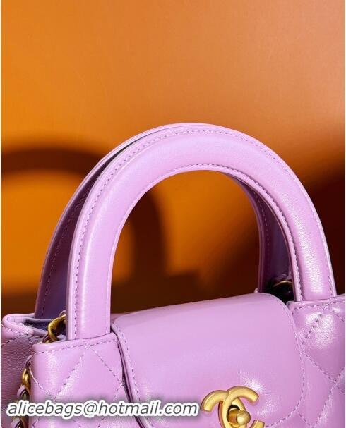 New Style Cheap Chanel Shiny Calfskin Mini Shopping Bag AS4416 Light Purple 2024