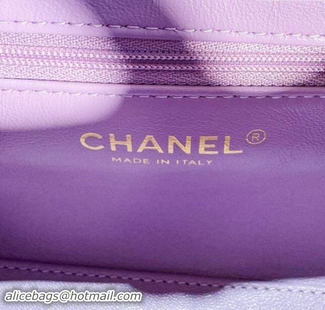 New Style Cheap Chanel Shiny Calfskin Mini Shopping Bag AS4416 Light Purple 2024