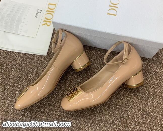 Pretty Style Dior Miss Dior Pump 3.5cm Heel in Nude Patent Calfskin 092905