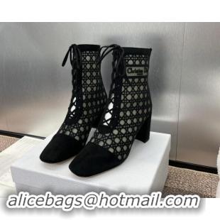 Best Product Dior Naughtily-D Heeled Ankle Boot in Mesh Embroidered with Black Cannage Motif and Suede 6.5cm Heel 092909