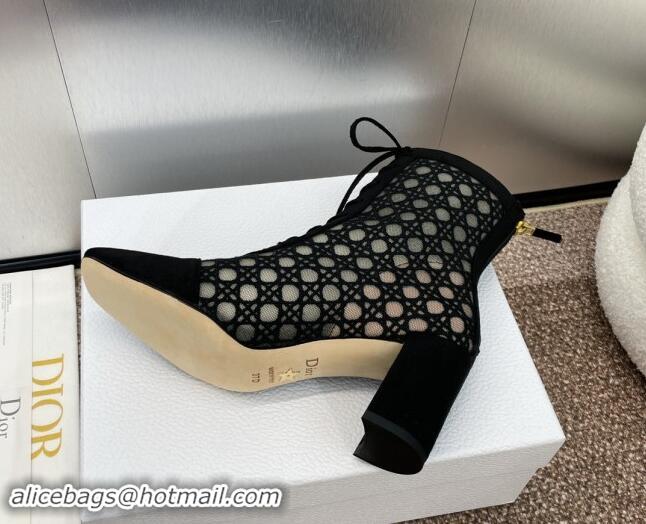 Best Product Dior Naughtily-D Heeled Ankle Boot in Mesh Embroidered with Black Cannage Motif and Suede 6.5cm Heel 092909