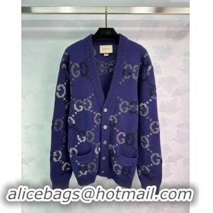 ​Modern Classic Gucci GG Wool Cardigan G82718 Blue 2024