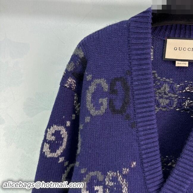 ​Modern Classic Gucci GG Wool Cardigan G82718 Blue 2024